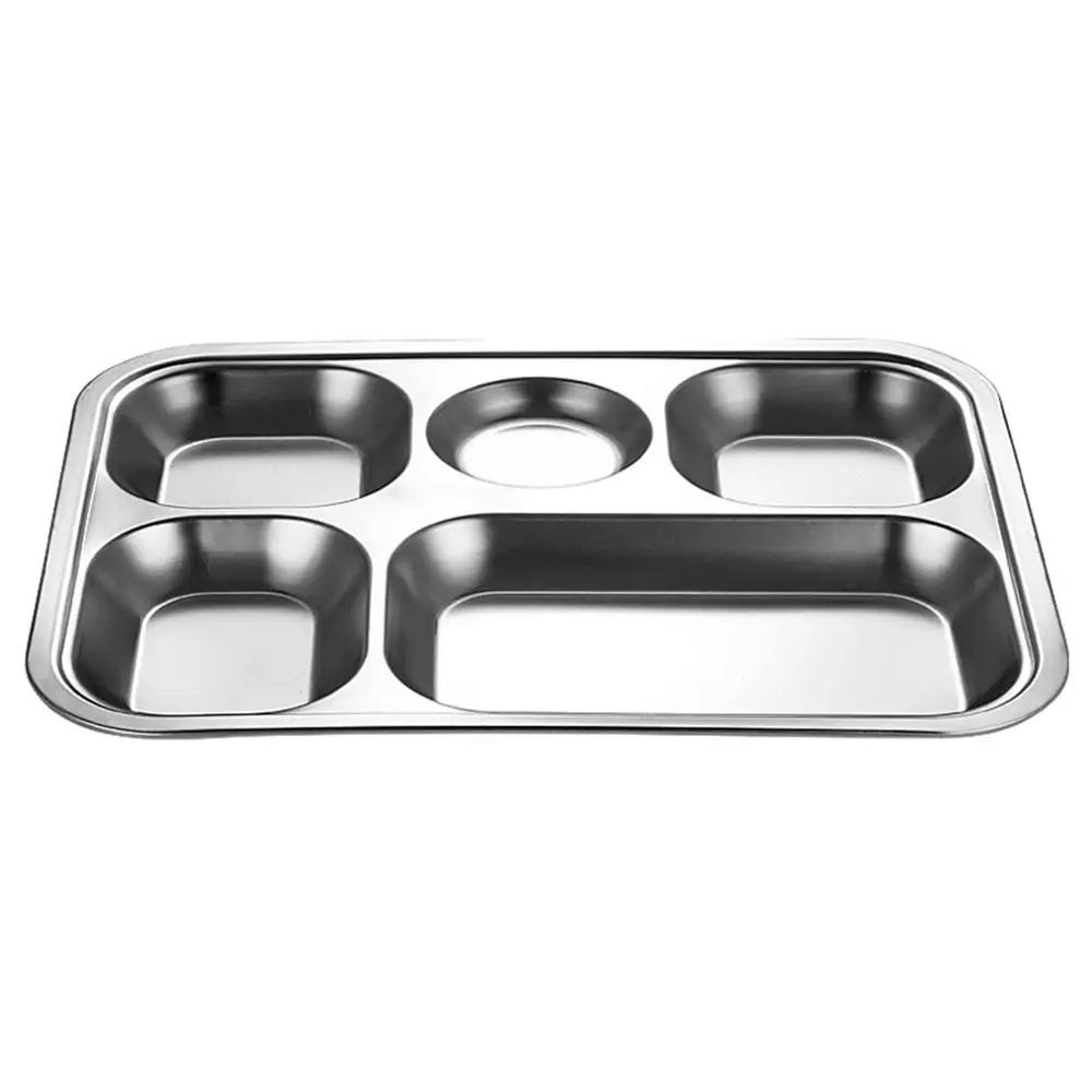 1pc Stainless Steel Divided Dinner Tray Lunch Container Food Plate for School Canteen 3/4/5/6 Section 5