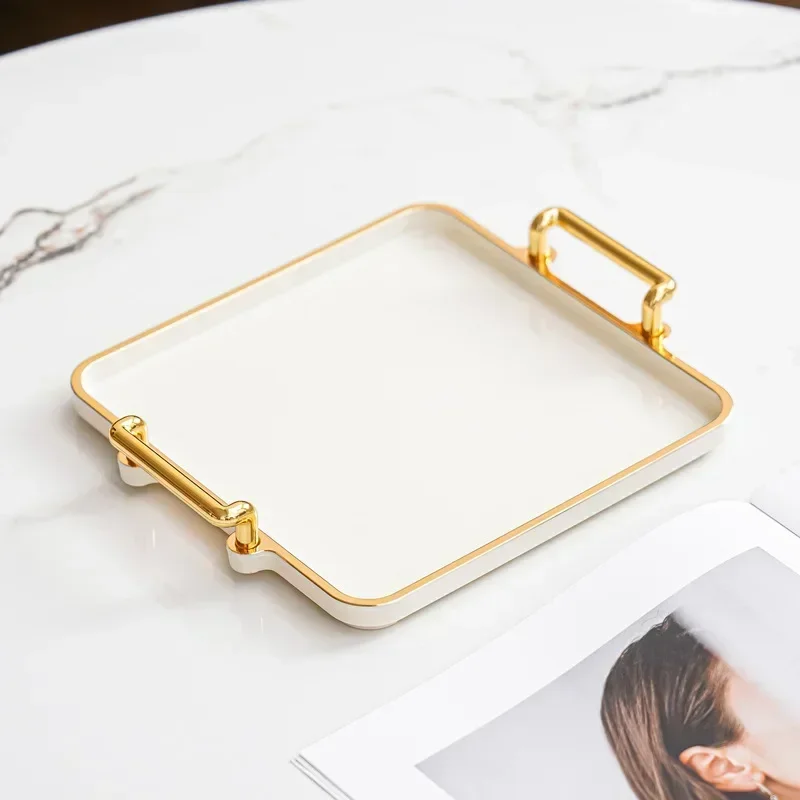 Household Rectangular Light Luxury Tray  Cosmetics Storage Tray Living Room Water Cup Storage Hotel Apartment Storage Tray New 6