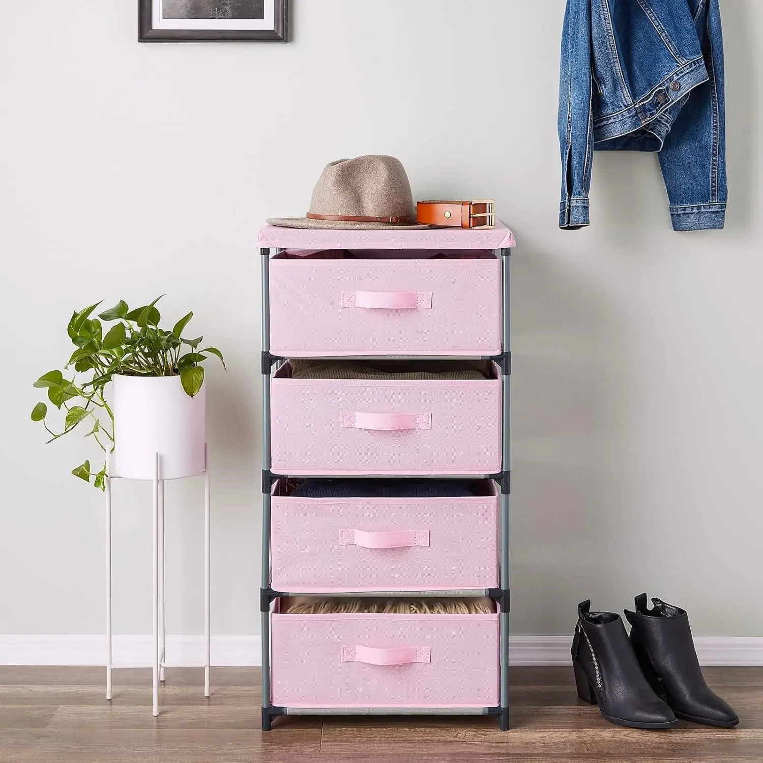 4-Tier Tall Closet Dresser with Drawers - Clothes Organizer and Small Fabric Storage for Bedroom (Pink) 6