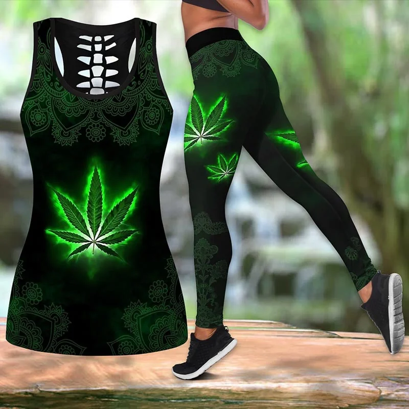 

Hippie Green Combo Legging + Tank Limited Women Sexy Hip Tight Yoga Pants Fitness Leggings Stretch High Waist Pants