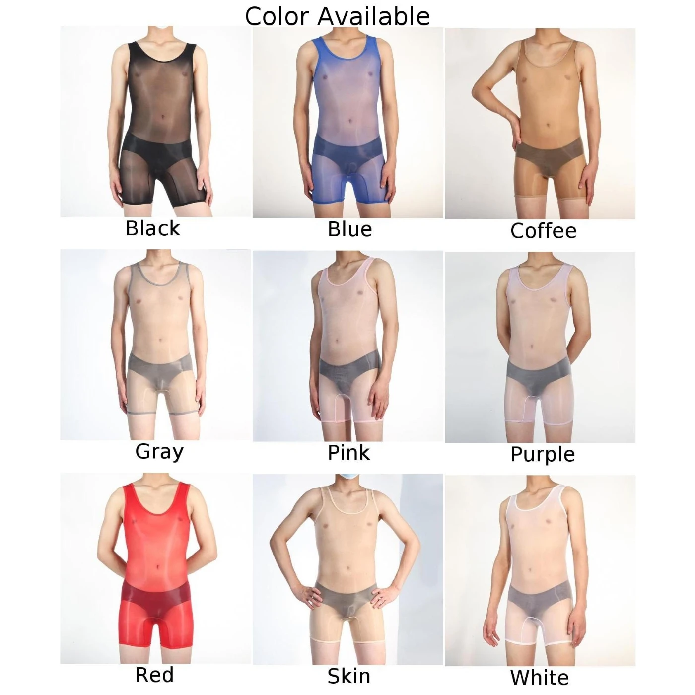 Men's Oil Shiny Seamless Bodysuit Sissy Temptation Lingerie Thin See Through Underwear Sheer Sleeveless High Stretch Jumpsuit