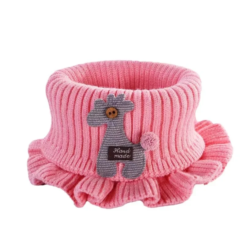 New Baby Knitted Scarf Cartoon Wool Giraffe Ruffle Neck Warmer Girls Kids Accessories Collar Circle Outdoor Winter Warm Scarves
