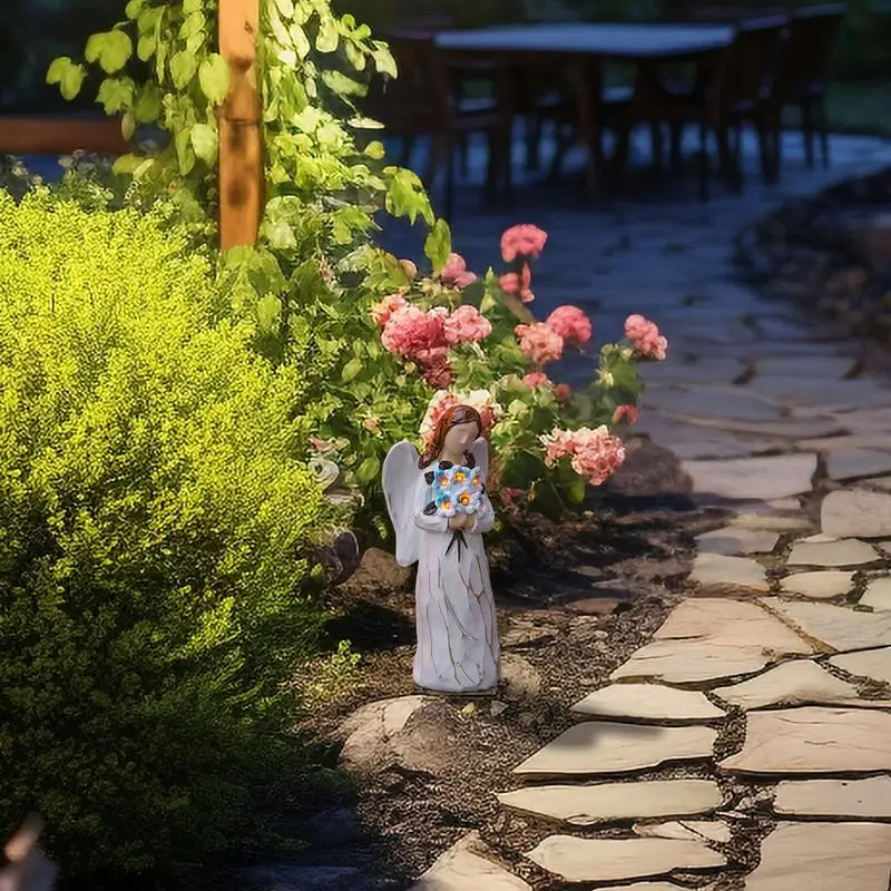 Angel Solar Lights Outdoor Garden 11 Inches LED Lights Resin Outdoor Angel Statues For Garden Decoration Waterproof