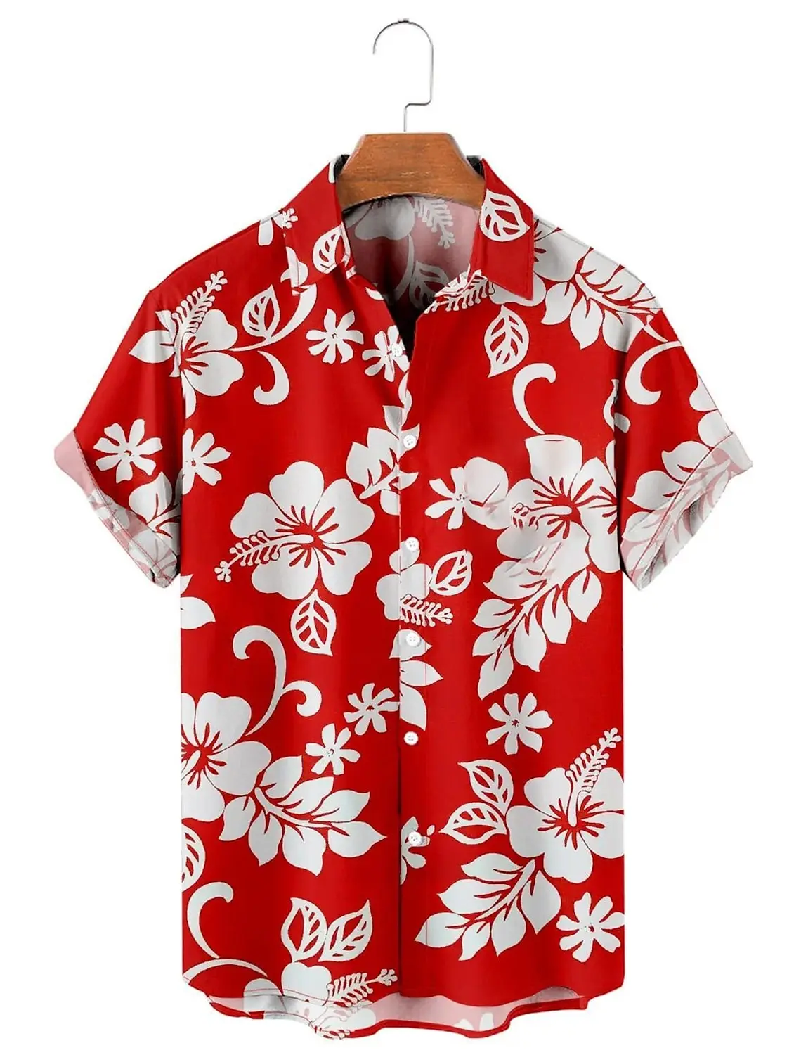 thumbnail image 1 of Camisas hawaianas para hombre con estampado floral Aloha en 3D, manga corta, botones, para uso diario, para playa, 1 of 5