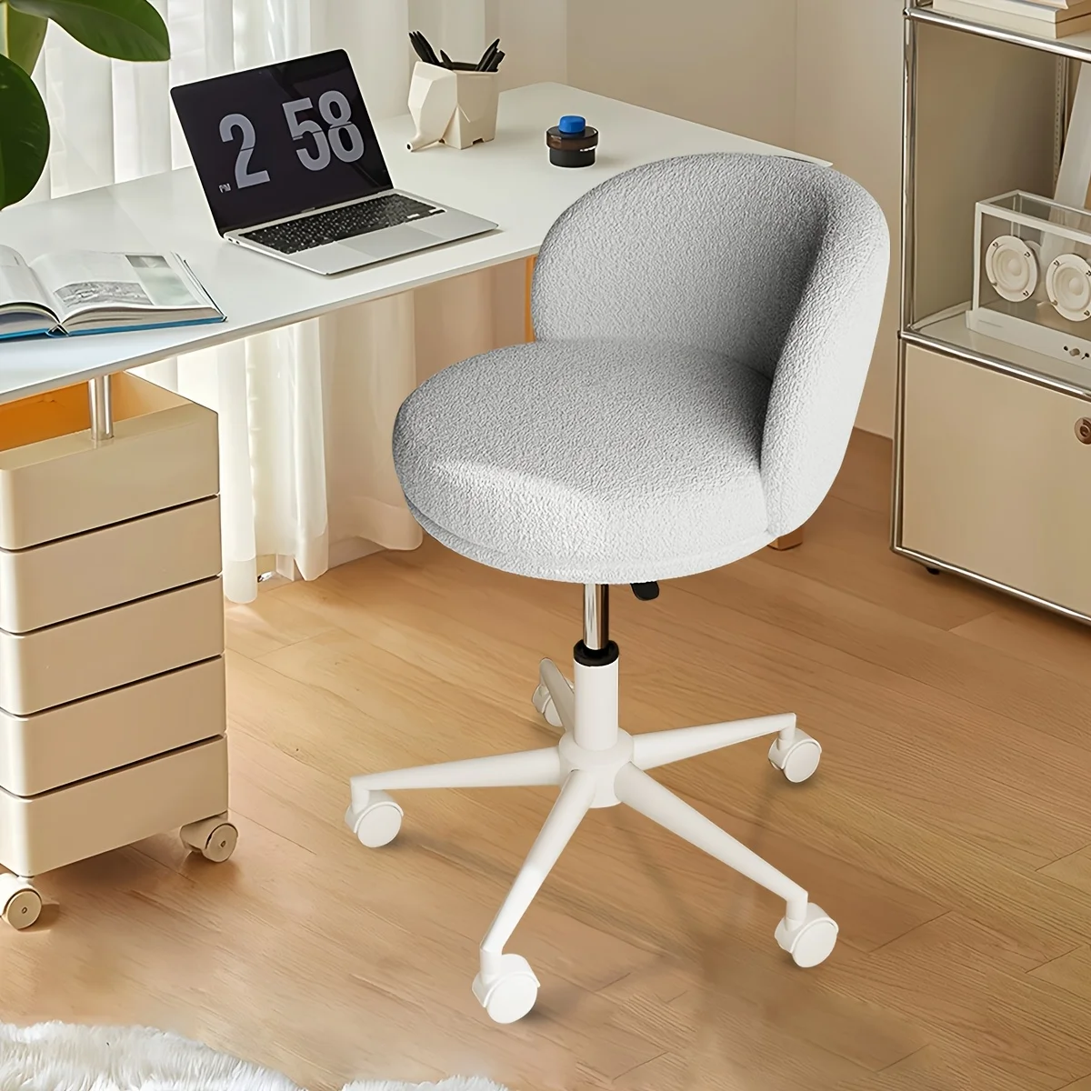 Modern Rotating Chair Plush Fabric Adjustable Height No Armrests Office Chair for Study Room Adds Gentle Atmosphere