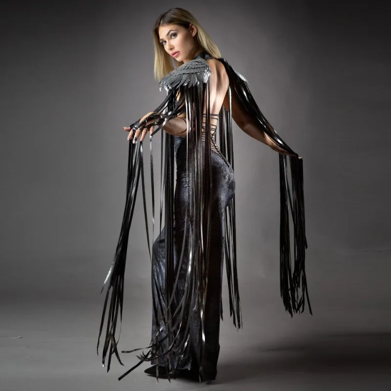 Leosoxs Gothic Sequin Fringe Tassel Wings Cover Ups Unisex Y2K Cosplay Costumes Capes Streetwear Beach Party Shawl Cloak