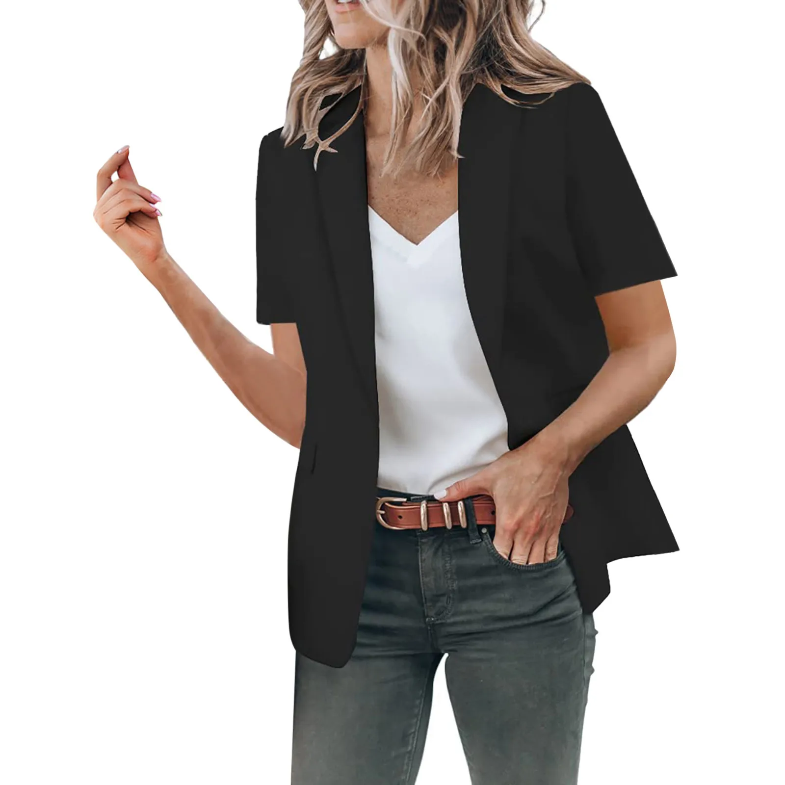 Blazers Women Loose Summer Thin New Korean Casual Tunic Long Outwear All-match Soft Short Sleeve Buttons Quality Veste Femme