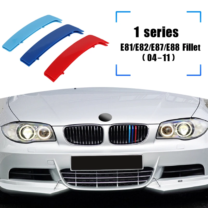 3PCS ABS Tri-farbe Auto Racing Grills Trim Streifen Für BMW 1 Serie E81 E82 E87 E88 f20 F40 M-Power Styling Außen Zubehör – Detail 7