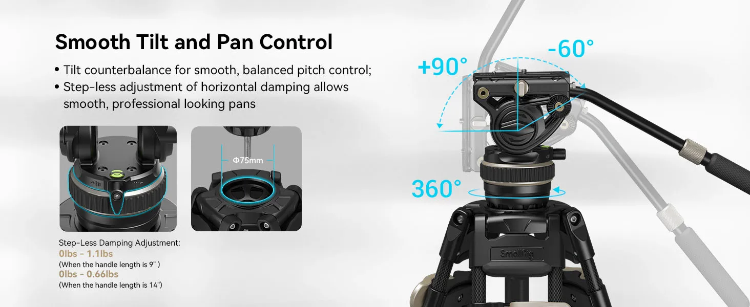 DH10 Heavy Duty Tripod Fluid Video Head with Flat Base Adjustable Handle for Ma