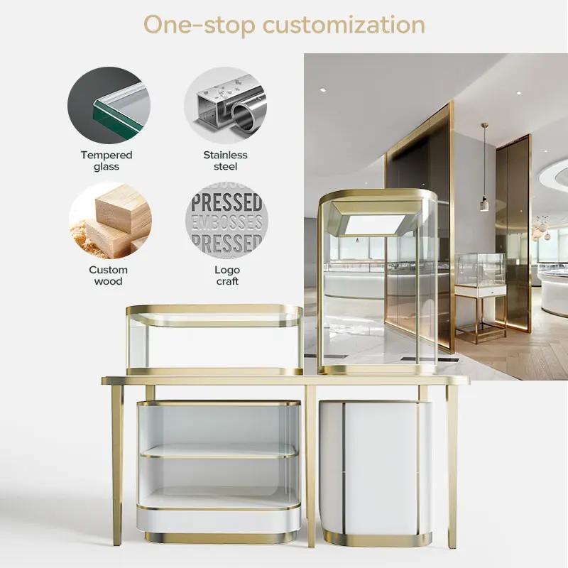 Custom Luxury Shopping Mall Counter 3D Led Eyeglasses Jewelry Watch Store Display Glass Showcase Cabinet