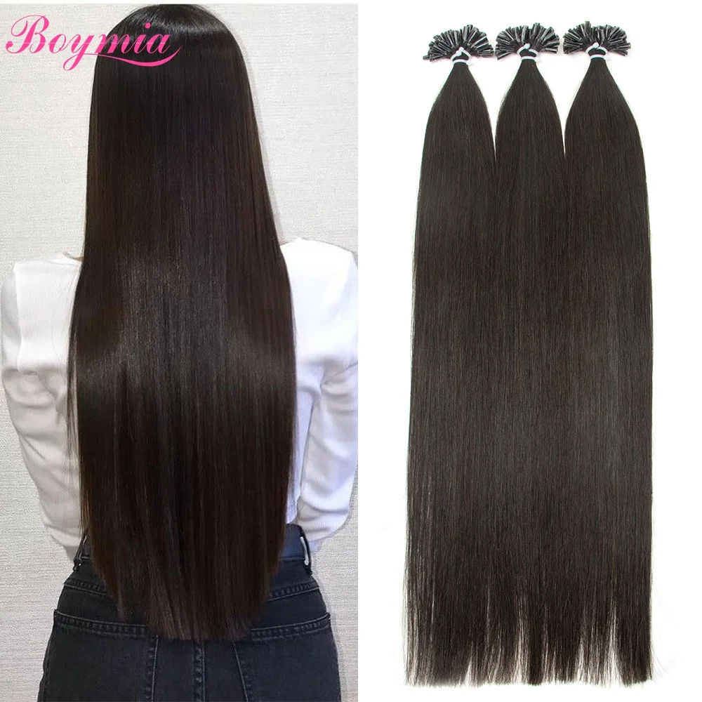 

Boymia Natural Straight Nail U Tip Fusion Human Hair Extension 12"-24" Keratin Capsule Machine Remy Hair Extensions 50pcs/pack