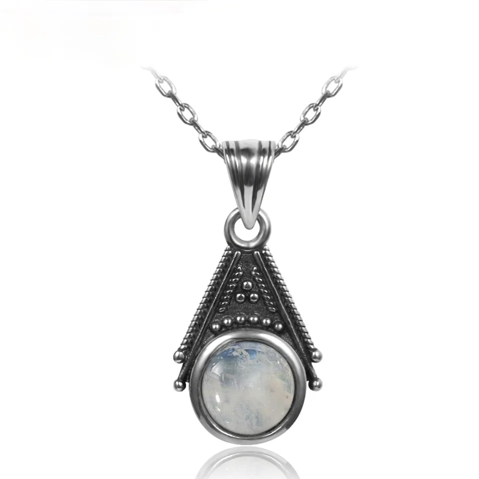 Natural Moonstone Pendant Necklace For Women 925 Sterling Silver Fine Jewelry Gift Classic Vintage Silver Chain