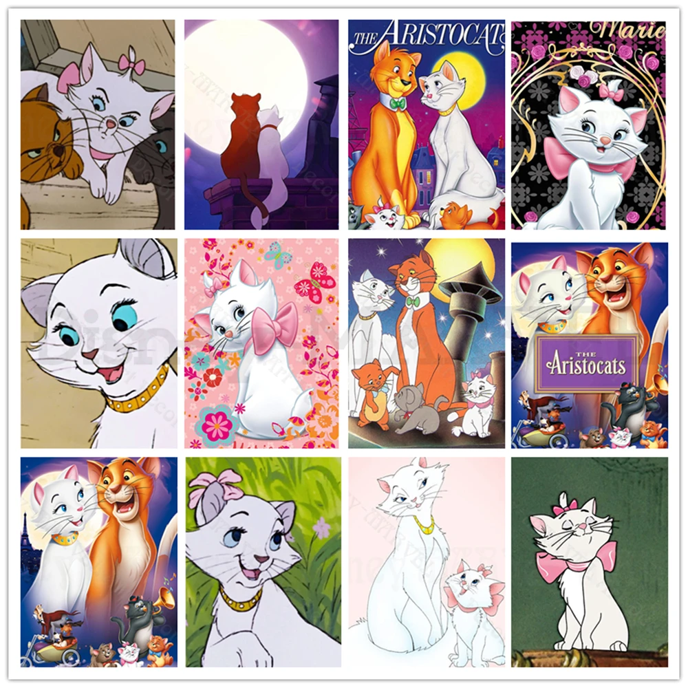 

Алмазная живопись Disney аристократы, полноразмерная/круглая Алмазная вышивка с мультяшным котом, животное, мозаика для домашнего декора