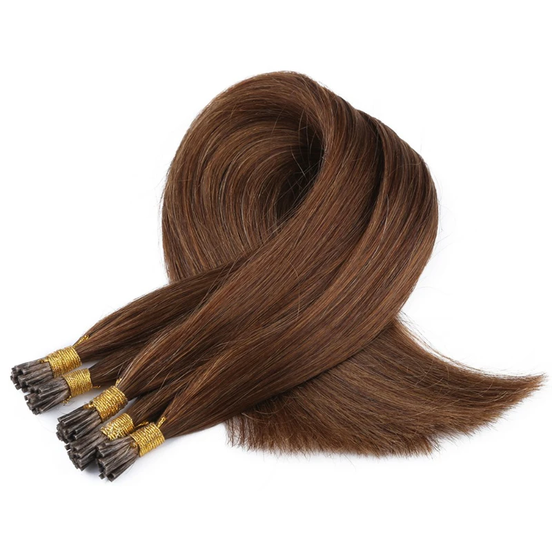 Straight Keratin Tip Human Hair Extension 30Inch Pre Bonded I Tip Hair Extensions For Women Fusion Remy #2 Dark Brown Color