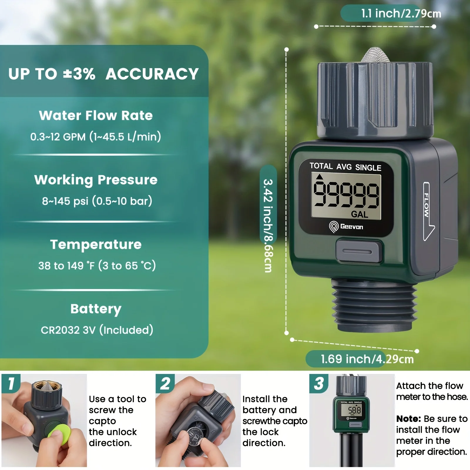 Water Flow Meter with Brass Inlet Metal Thread for Outdoor Garden Watering Tank for water flow meter,flow meter,digital turbine flow meter,turbine flow meter