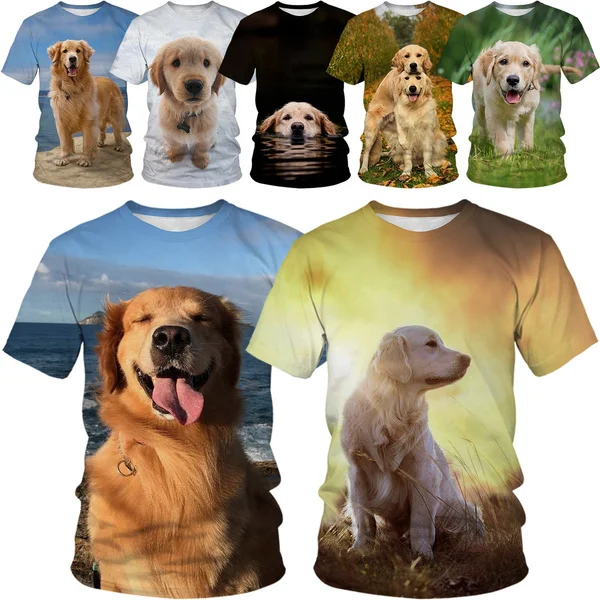 

New Golden Retriever Theme Short Sleeve T-shirt for Men and Women in Summer