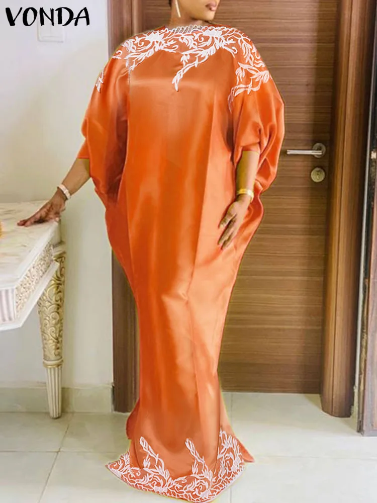 

2023 VONDA Women Elegant Party Dress Summer Bat Sleeve Bohemian Printed Maxi Sundress Femme Robe Casual Satin Long Vestidos