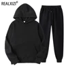 Men Tracksuit 2 Pieces Sets Hooded Sweatshirt +Drawstring Pants Male Hoodies Running Sportswear Men Women Autumn Sportwear 1