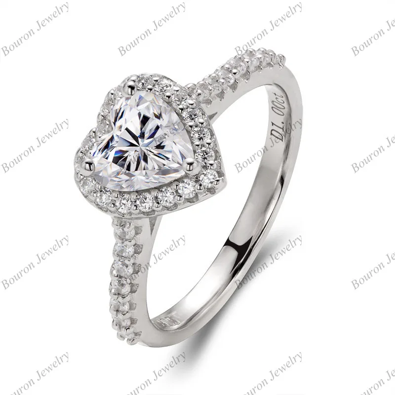 

Heart cut Engagement Ring Heart Moissanite Halo Diamond Jewelry Factory Supplier 925 Sterling Silver Custom Fine Jewelry