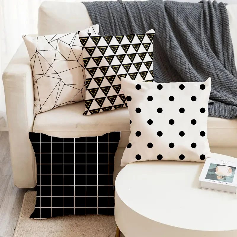 

Ins Style Triangle Geometric Pattern Printed Square Pillowslip Soft Linen Blend Cushion Cover Pillowcase Living Room Home Decor