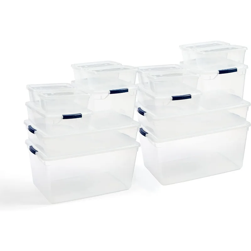 

Clear Variety Pack, Clear Plastic Storage Bins with Built-In Handles to Maximize Storage, Great for Large and Small Items, 16pk