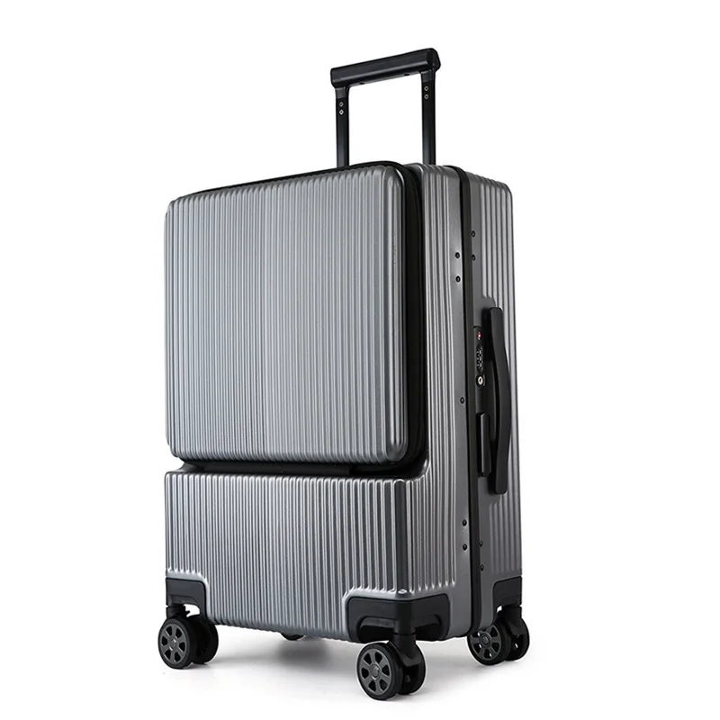 PLUENLI Business Front Opening Luggage Computer Boarding Suitcase Men's and Women's Side Open Trolley Case Rechargeable