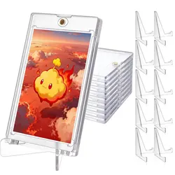 10 - Pack Premium Magnetic Card Holders with Display Stand (Clear)