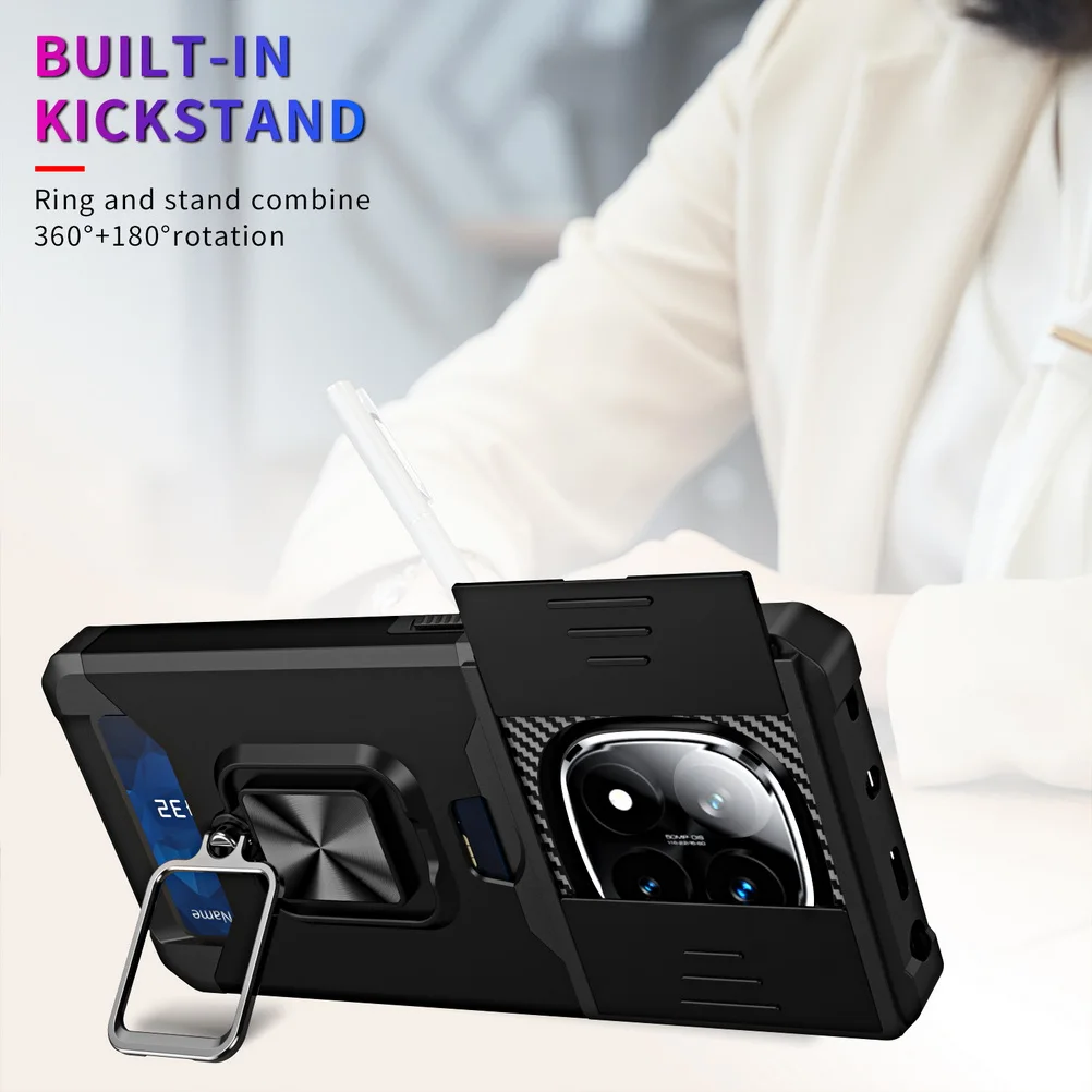 Card Slot Finger Ring Camera Protect Case with Armor Hybrid Bracket Holder Cover