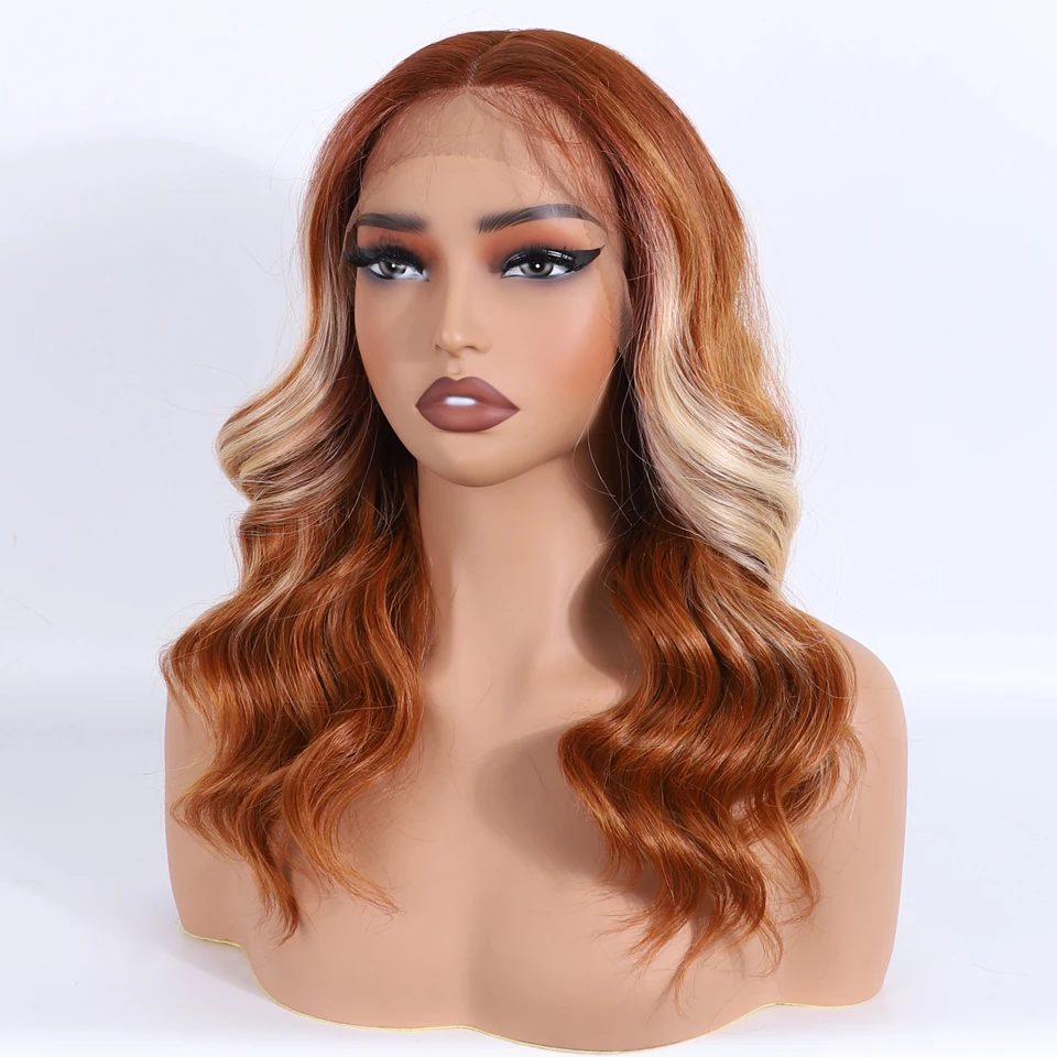 Synthetic Lace Front Wigs For Women 16 Inch Short Loose Body Wave Ombre Blonde Brown Ginger White Lace Wig Curly Cosplay Wigs