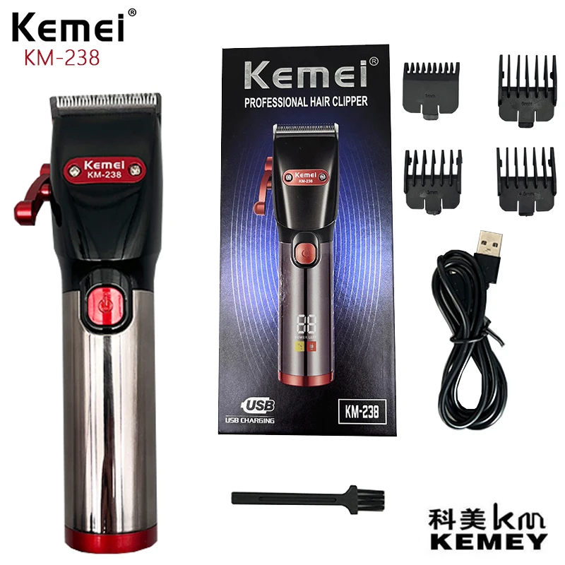 Kemei KM-238 Professional Hair Clipper with Base Barber Fader Oil Head Push USB Hair Salon Barbeador Vintage T9  Trimmer professional stage lighting controller dj disco dmx grand ma2 console on pc ma2 command wing fader wing npu with flightcase