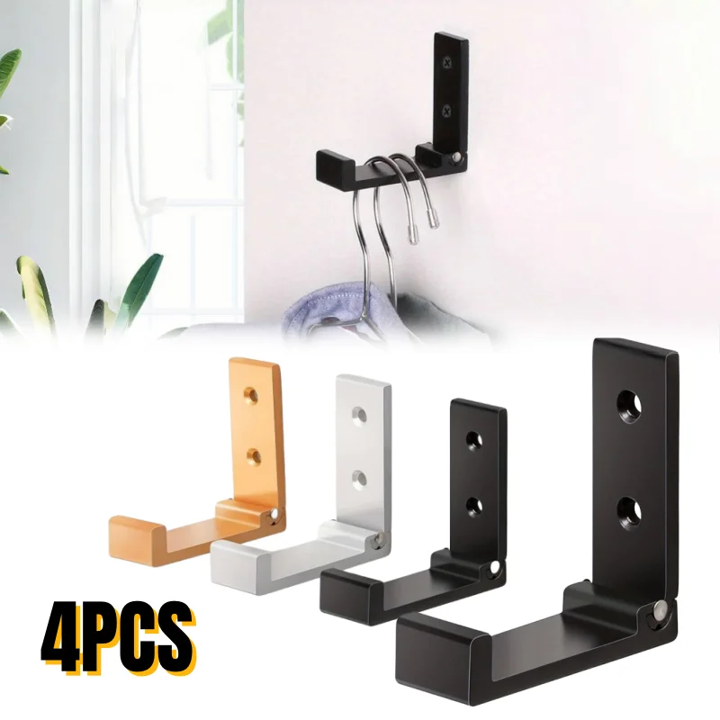 4pcs Folding Coat Hooks Heavy-Duty Aluminum Alloy Wall Mounted Indoor Home Use No Rust Hanging Coats Towels Hats Bags Hook Up folding coat hooks