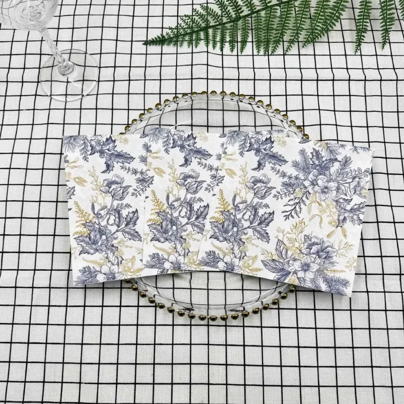10/20pcs/Pac 2-Ply Gold Bloom Blue Printed Napkin Placemat Wedding Party Wine Glass Flower Paper DIY Butterfly Bone Bart Paper