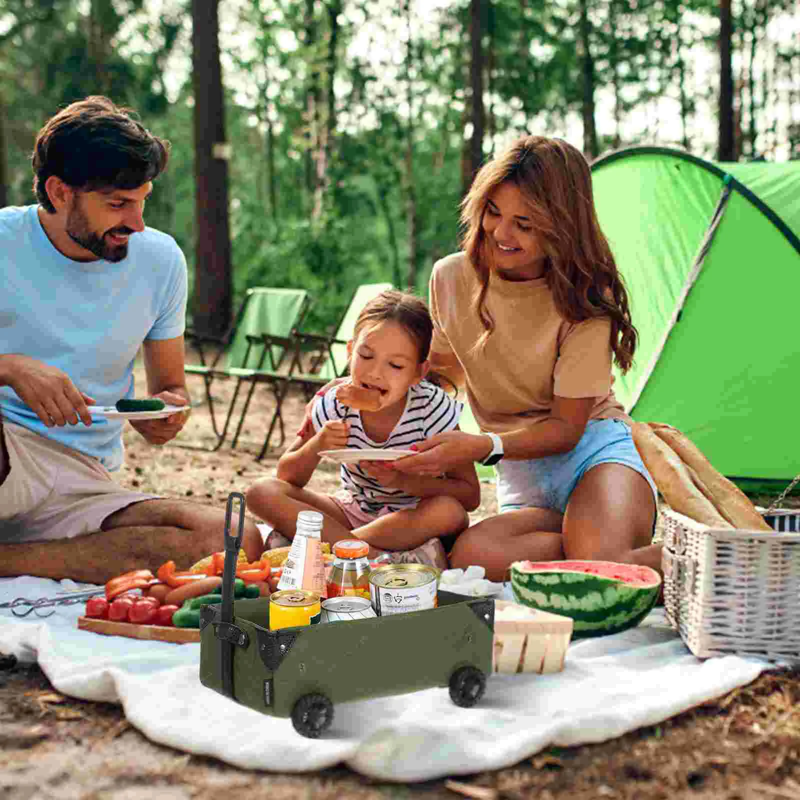 Camping Storage Box Canvas Tote Folding Dolly Cart Tissue Container Holder Trolley Case