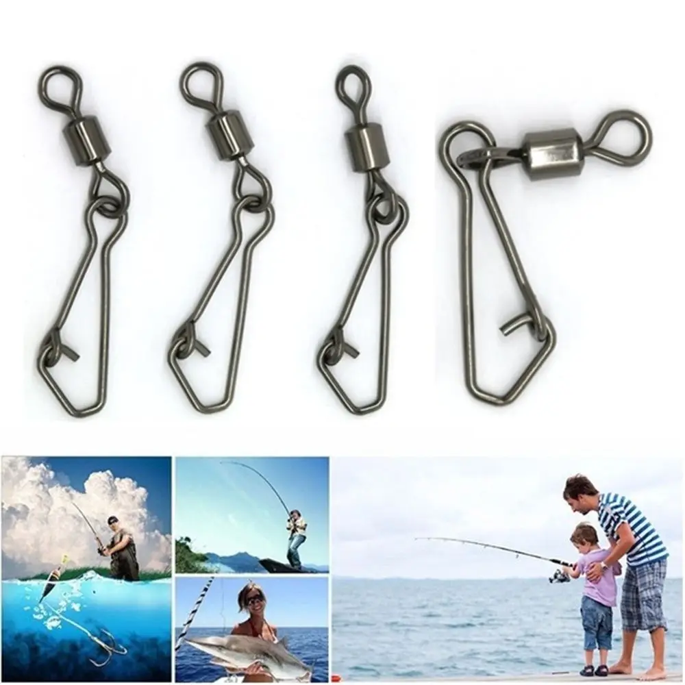 Durable Metal Fishing Hook with Hooked Snap Interlock Connector Swivels Tackle Fishing Bearing