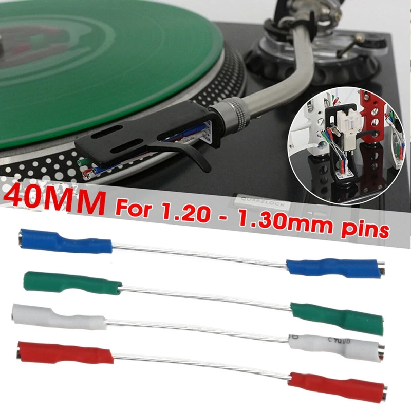 B37B-4Pcs/Lot 7N Silver Plated Turntable Phono Cartridge Headshell Wire Leads Cables For 1.2Mm-1.3Mm Pins