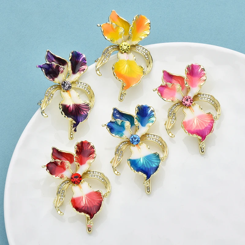 Wuli&baby Elegant Enamel Orchid Flower Brooches Beautiful Women's Clothes Bag's Plants Brooch Pins Gifts