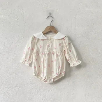 2025 Autumn New Baby Girl Cute Butterfly Print Bodysuit Newborn Infant Girl Long Sleeve Cotton Jumpsuit Toddler Clothes 0-24M