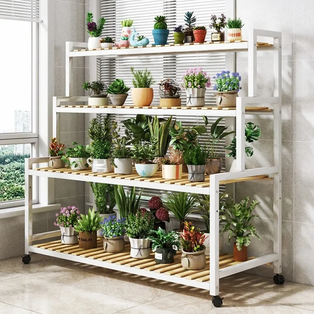 Multi-Layer Flower Rack Metal Plant Stand Storage Racks with Wheel for Indoor And Outdoor Balcony Living Room