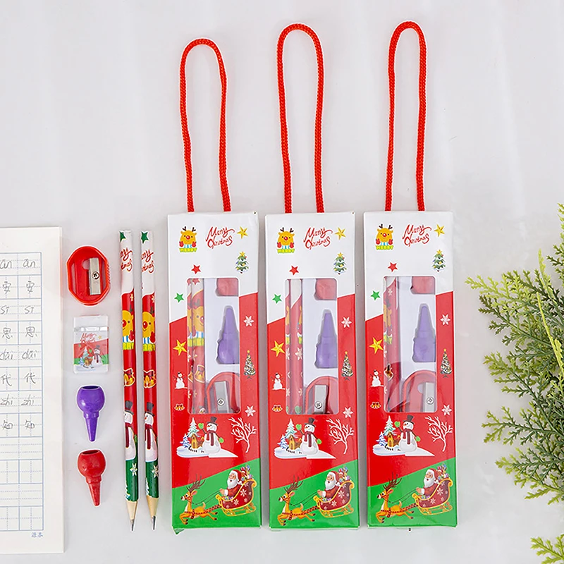 

6Pcs/set Cartoon Christmas Pencil Set Kids Writing Drawing Pencil Eraser Sharpener Cute Gift Student Stationery School Supplies