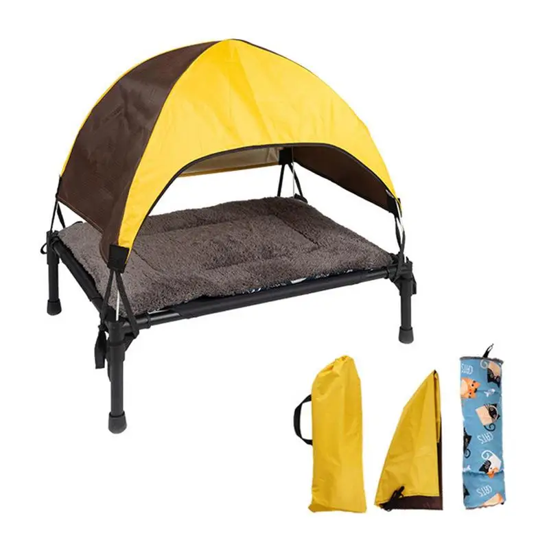

Outdoor Elevated Dog Bed Foldable Raised Pet Cot With Removable Canopy Shade Tent Breathable Dog Bed Carrying Bag For Camping