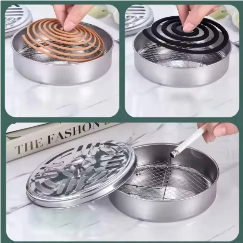 Mosquito Coils Holder Stainless Steel Mosquito Coil Box with Cover Round Coil Tray Easy To Clean Anti-Mosquito Supplies