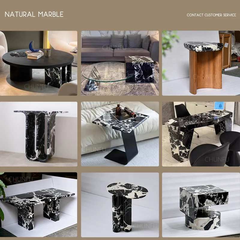 Modern living room furniture factory villa coffee tables solid wood base calacatta viola black marble coffee table