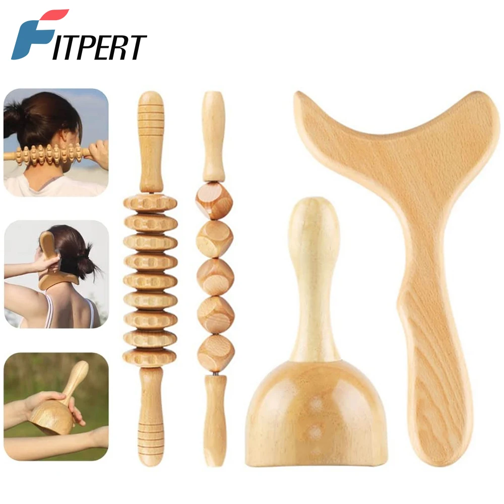 4 In 1 Professional Wood Therapy Massage Tools, Lymphatic Drainage & Cellulite Massager