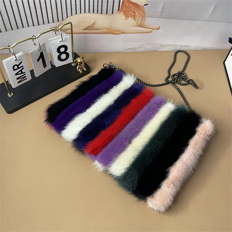 

Mink fur women's shoulder bag, soft plush women's crossbody messenger wallet, large fluffy women's handbag