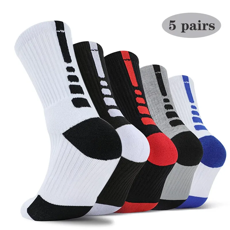 5 pairs/lot profesionál košíková ponožky věcný potírat tvoření sport ponožky muži hustý ručník dno mid trubice ponožky pro muži