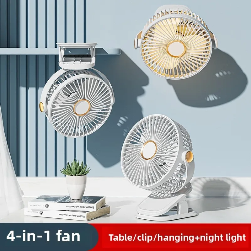 New Upgrade Portable USB Rechargeable Fan Dormitory Clip with Night Light Hanging Mini Electric Fan For Office Desktop Outdoor