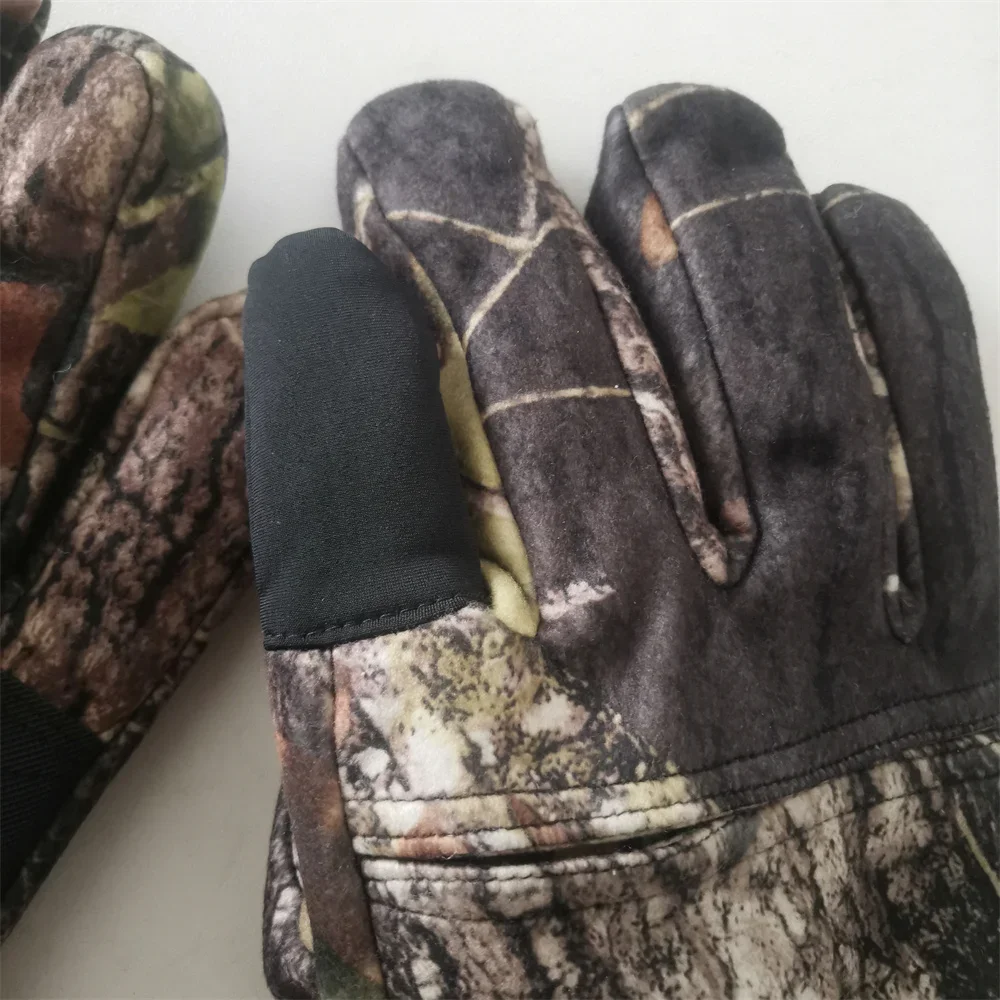 Thicken Winter Bionic Camouflage Full Finger Gloves Outdoor Windproof Warm Wear-resistant Fleece Ski Hunting Gloves