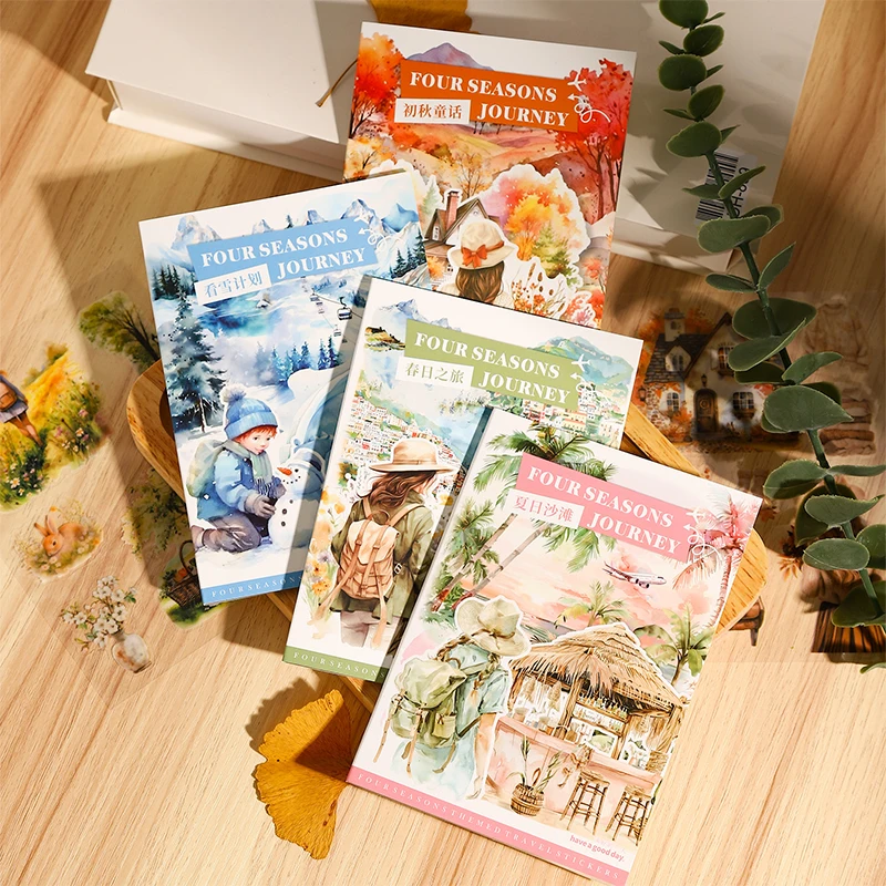 PET Die cut Stickers book Four Seasons Scenery Decorative handmade Scrapbooking Material Diary Album Craft Supplies 20 Sheets decorative stickers