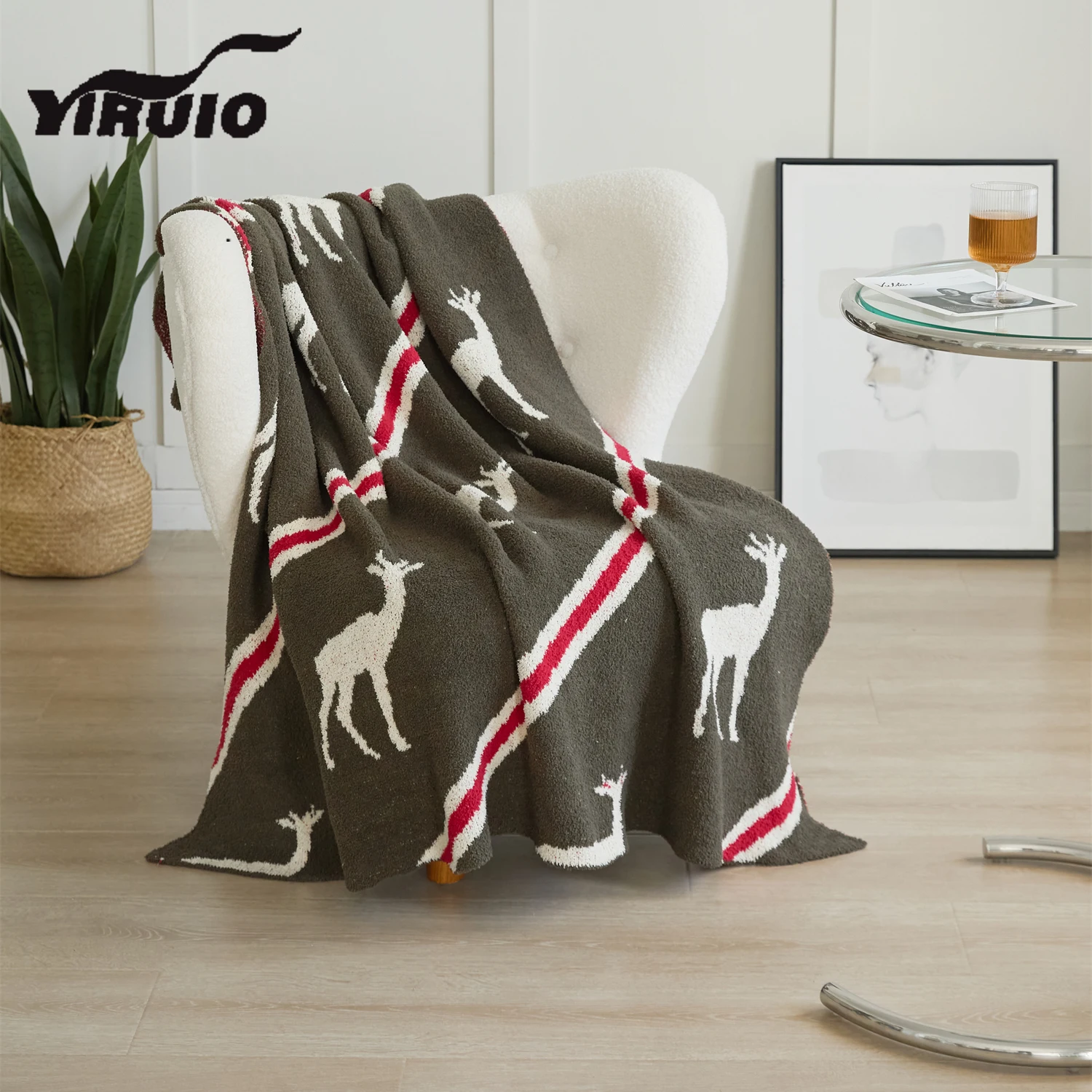 

YIRUIO Sheep Jacquard Stripe Design Blanket Downy Soft Warm Fluffy Microfiber Knitted Blanket Armchair Car Couch Throw Blankets