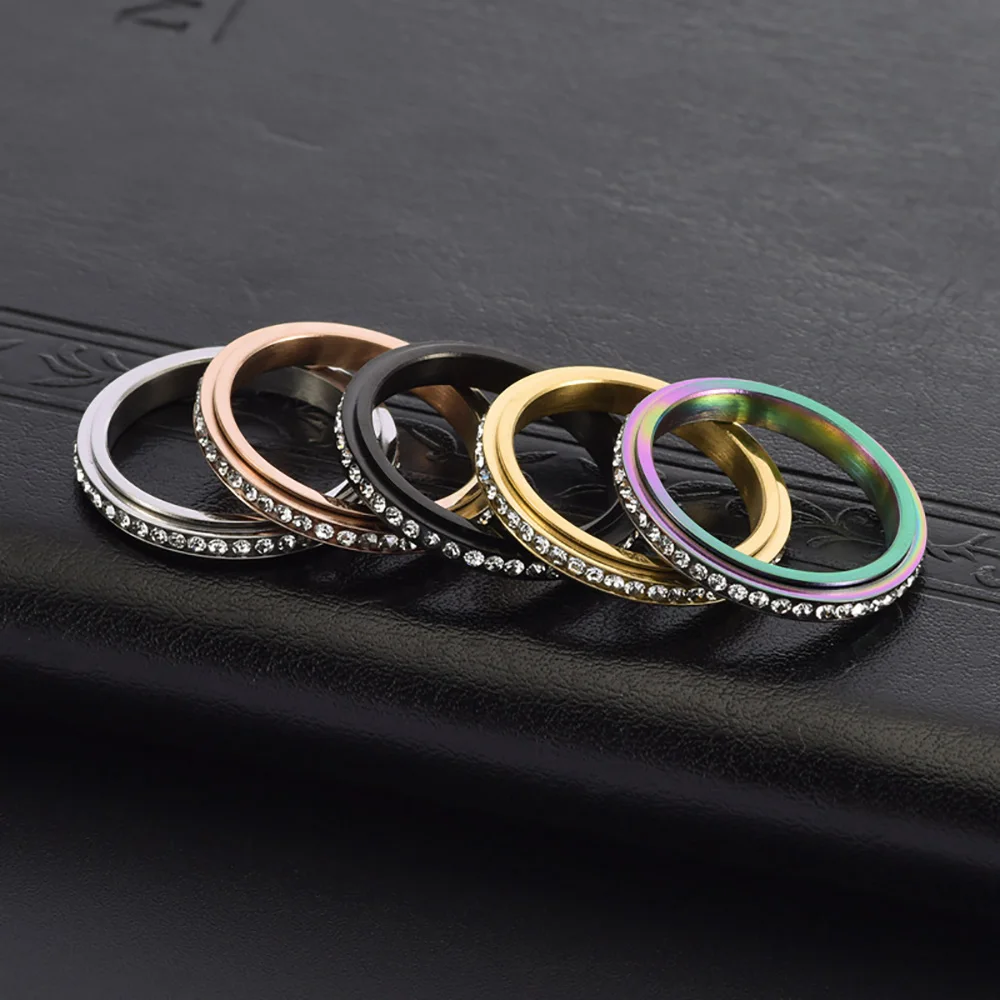 Fidget Anxiety Ring Drive Away Your Anxiety Stainless Steel Spinner Fidget Band Rings Cubic Zirconia Relieving Anxiety Rings 5
